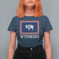 Vintage State of Wyoming Flag Bison Cheyenne Jackson Hole T Shirt For Women