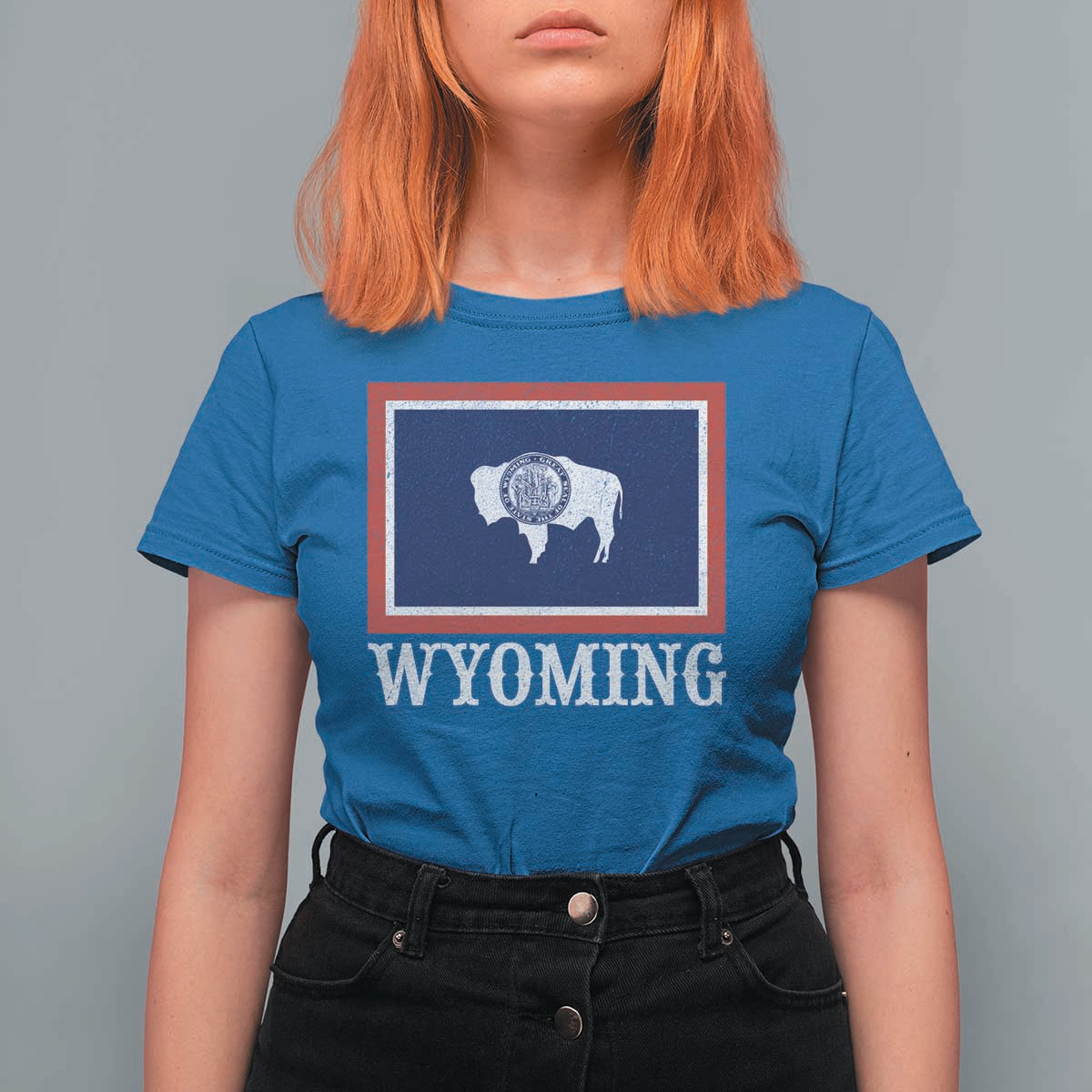 Vintage State of Wyoming Flag Bison Cheyenne Jackson Hole T Shirt For Women