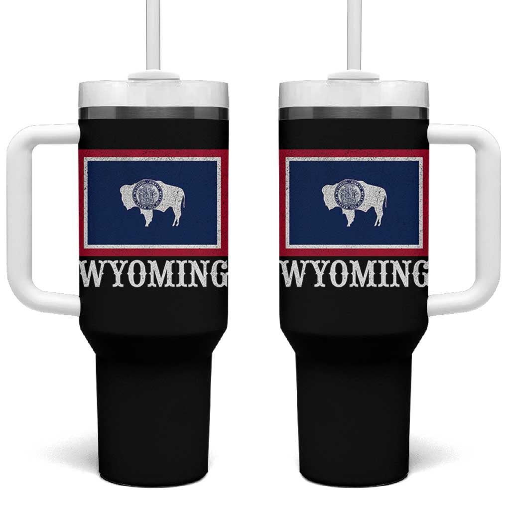 Vintage State of Wyoming Flag Bison Cheyenne Jackson Hole Tumbler With Handle