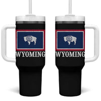 Vintage State of Wyoming Flag Bison Cheyenne Jackson Hole Tumbler With Handle