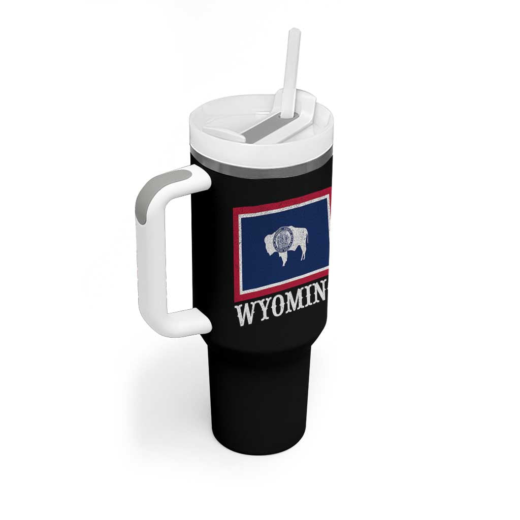 Vintage State of Wyoming Flag Bison Cheyenne Jackson Hole Tumbler With Handle
