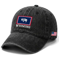 Vintage State of Wyoming Flag Bison Cheyenne Jackson Hole Washed Cotton Baseball Cap
