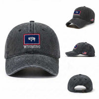 Vintage State of Wyoming Flag Bison Cheyenne Jackson Hole Washed Cotton Baseball Cap