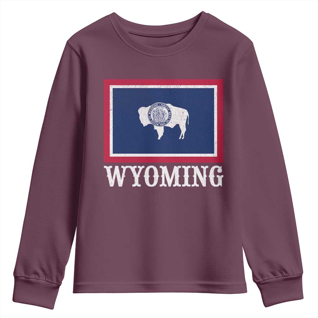 Vintage State of Wyoming Flag Bison Cheyenne Jackson Hole Youth Sweatshirt