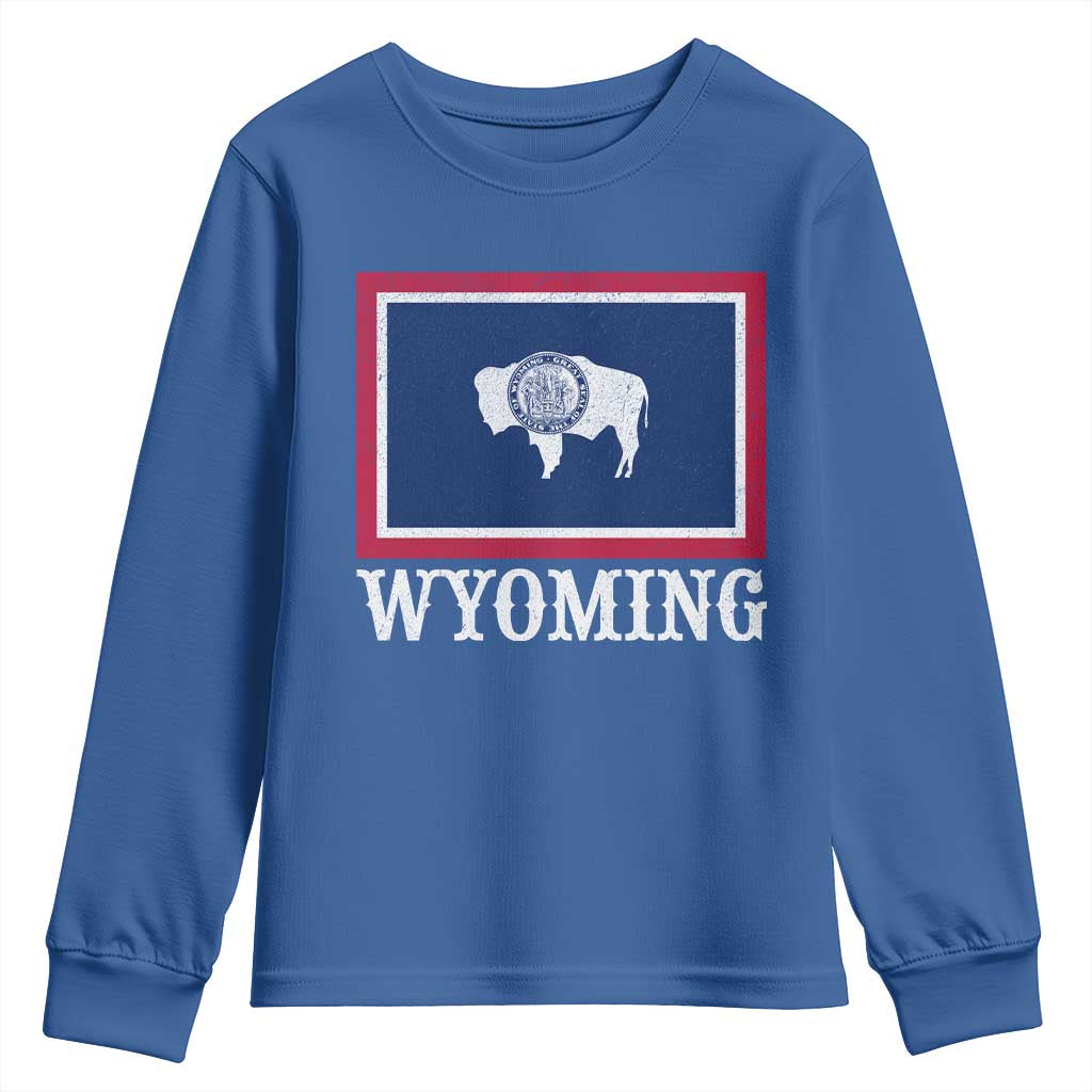 Vintage State of Wyoming Flag Bison Cheyenne Jackson Hole Youth Sweatshirt
