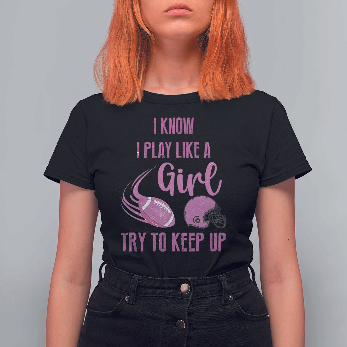Funny Football T Shirt For Women I Know I Play Like A Girl Try To Keep Up Pink Helmet - Wonder Print Shop