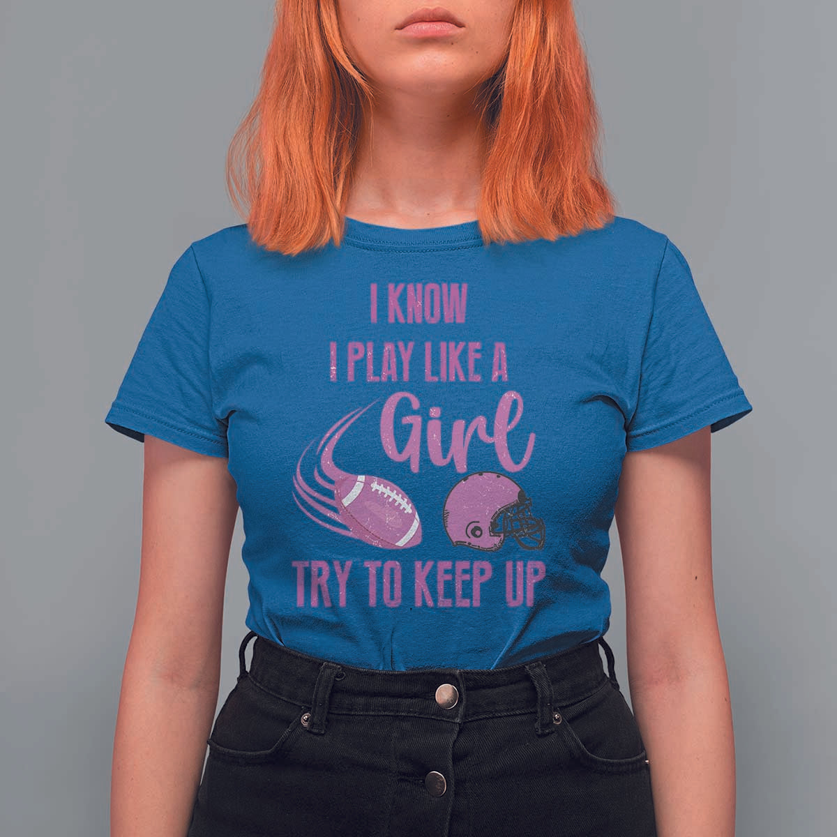 Funny Football T Shirt For Women I Know I Play Like A Girl Try To Keep Up Pink Helmet - Wonder Print Shop
