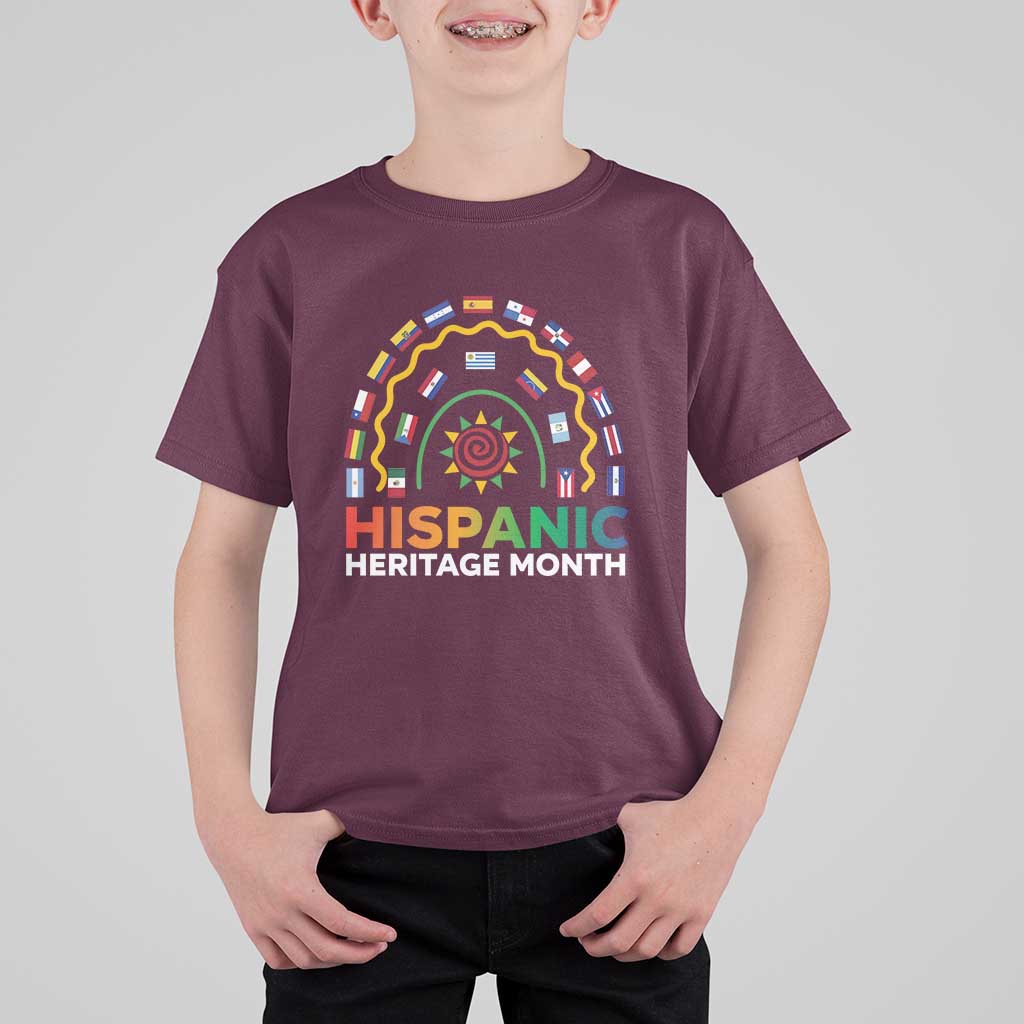 Hispanic Heritage Month T Shirt For Kid Hispanic Countries Rainbow Flag Sunflower - Wonder Print Shop