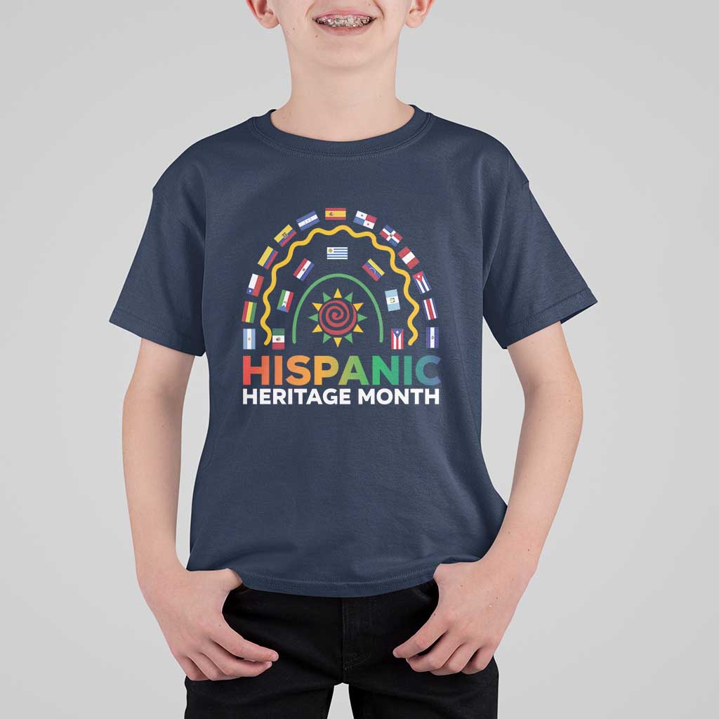 Hispanic Heritage Month T Shirt For Kid Hispanic Countries Rainbow Flag Sunflower - Wonder Print Shop