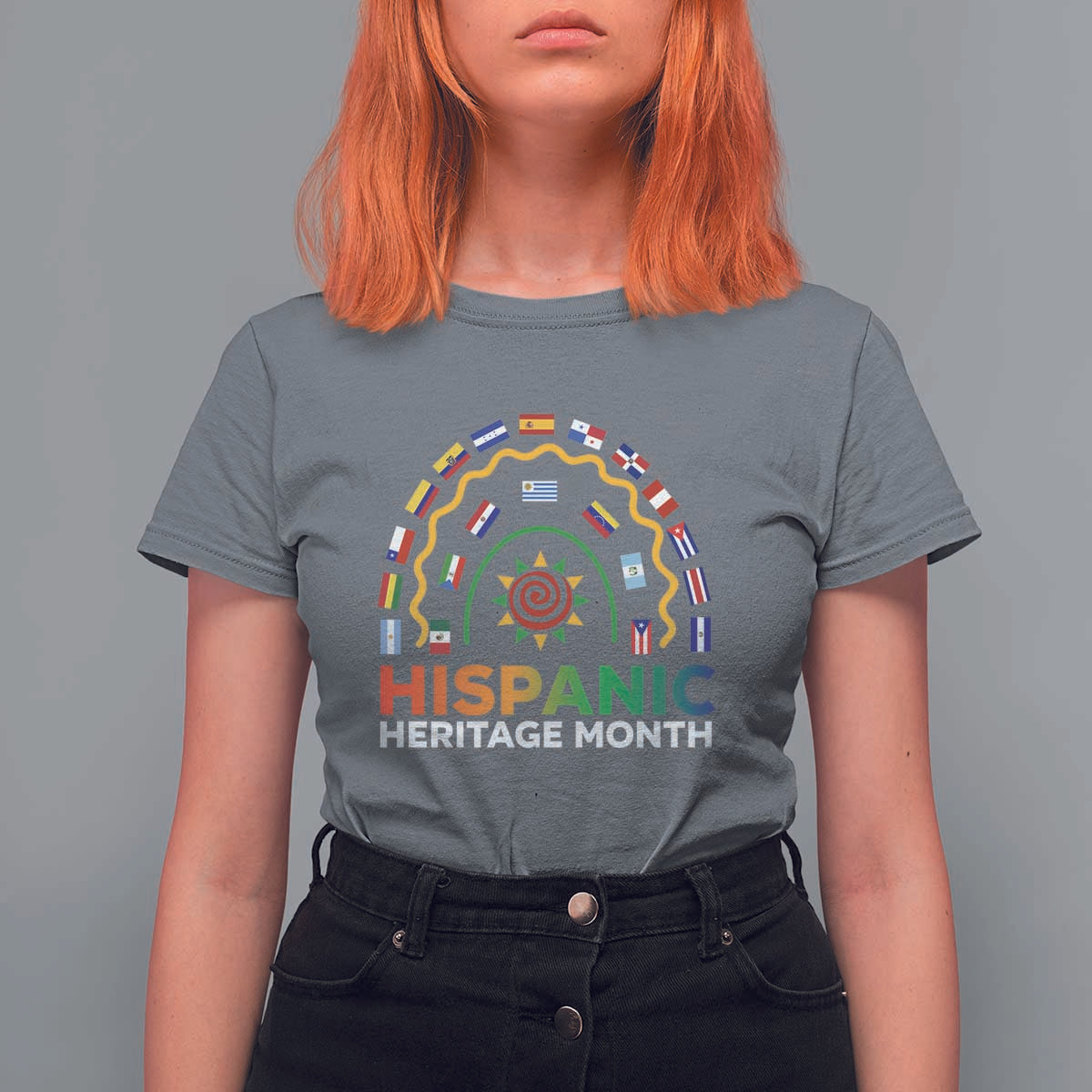 Hispanic Heritage Month T Shirt For Women Hispanic Countries Rainbow Flag Sunflower - Wonder Print Shop