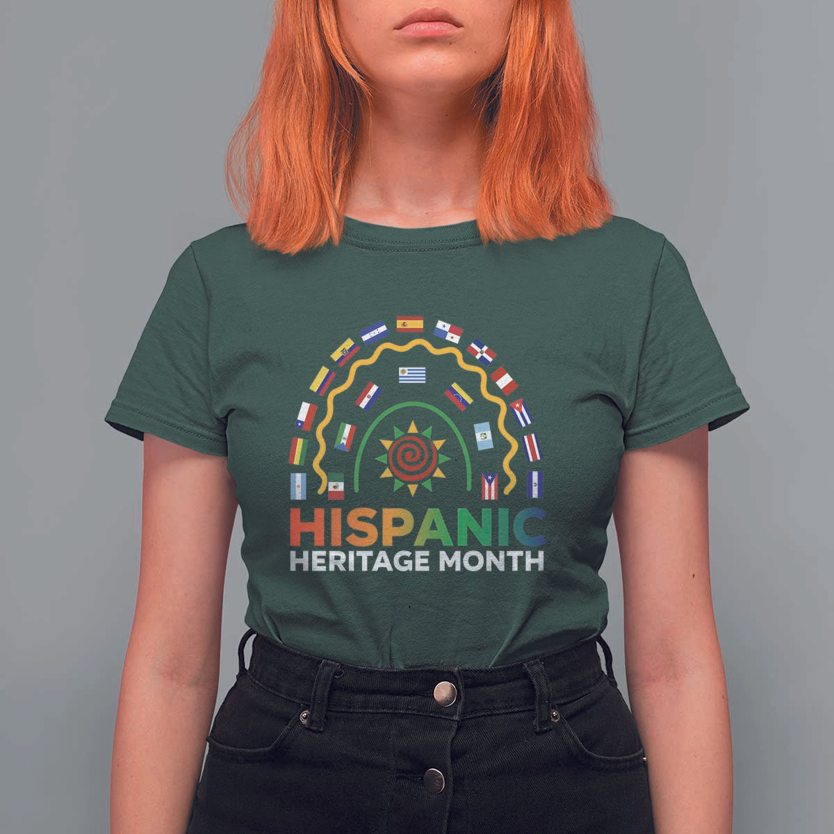 Hispanic Heritage Month T Shirt For Women Hispanic Countries Rainbow Flag Sunflower - Wonder Print Shop