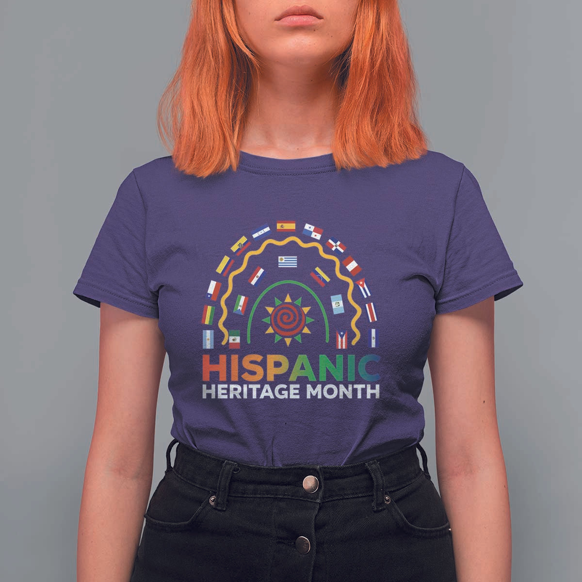 Hispanic Heritage Month T Shirt For Women Hispanic Countries Rainbow Flag Sunflower - Wonder Print Shop