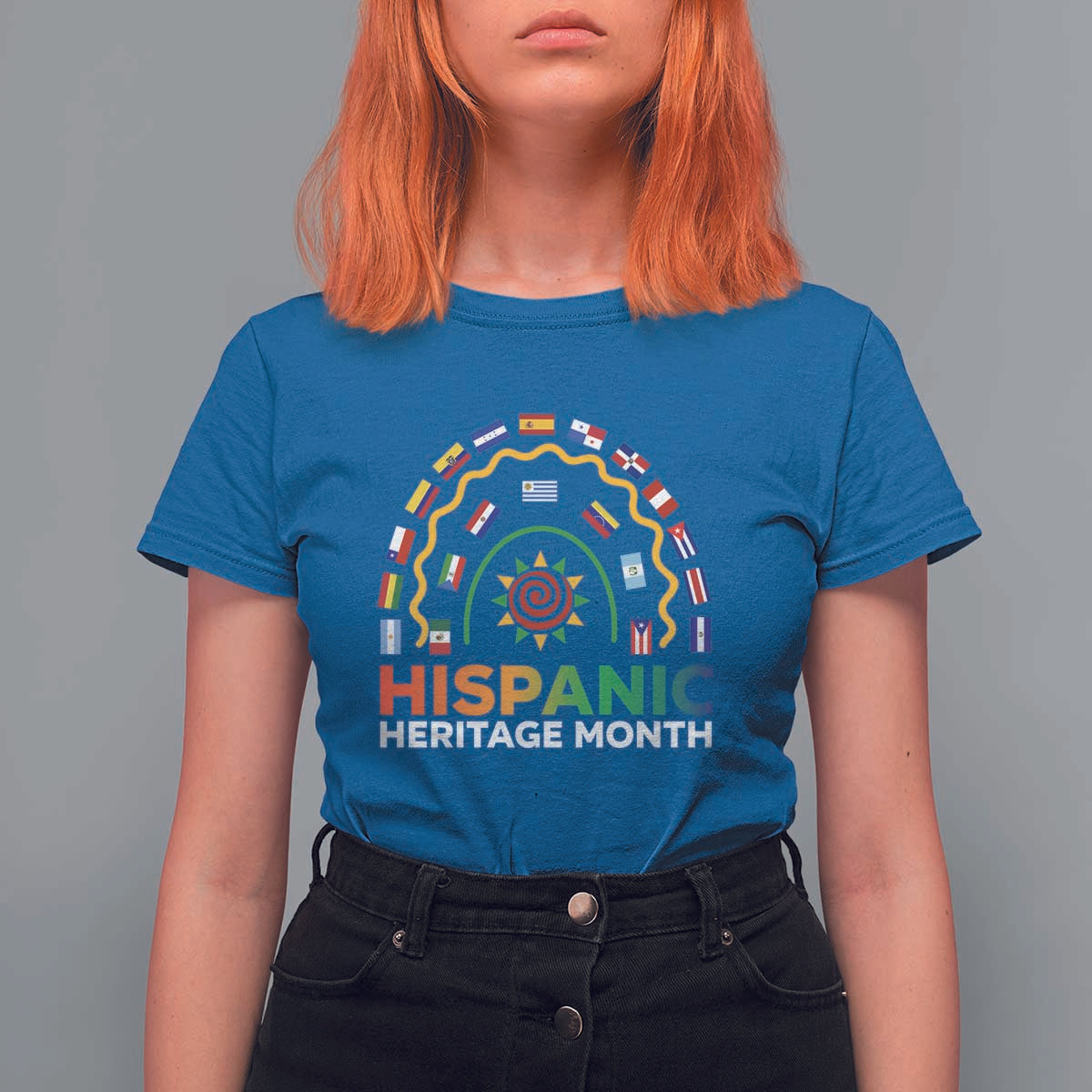 Hispanic Heritage Month T Shirt For Women Hispanic Countries Rainbow Flag Sunflower - Wonder Print Shop