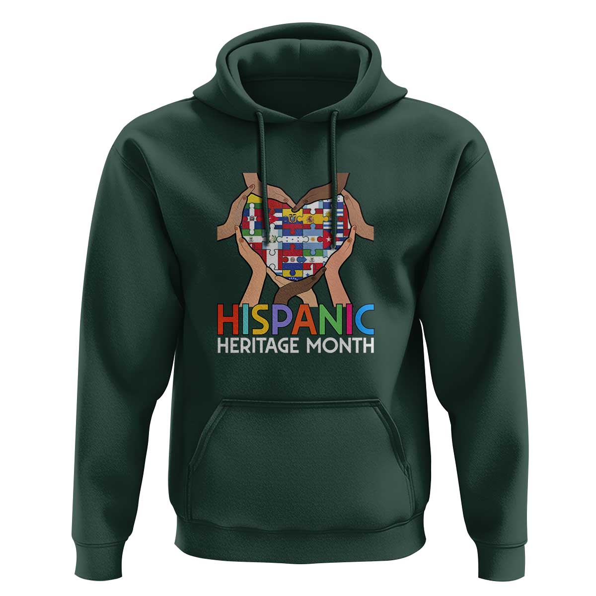 Hispanic Heritage Month Hoodie Latino Countries Flag Heart Puzzle - Wonder Print Shop