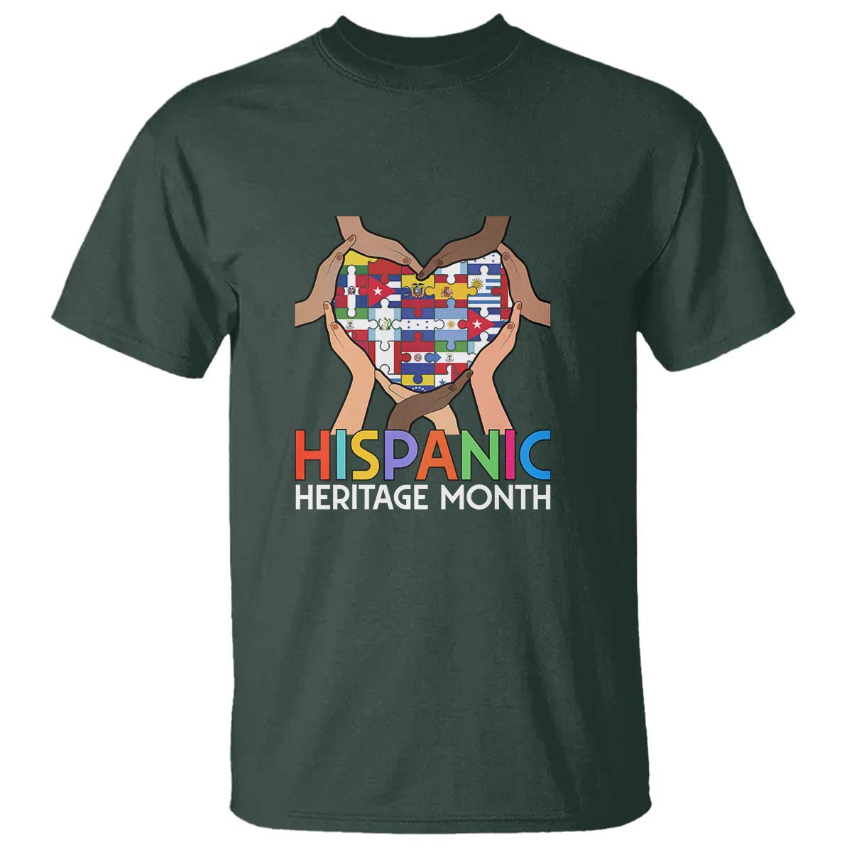 Hispanic Heritage Month T Shirt Latino Countries Flag Heart Puzzle - Wonder Print Shop