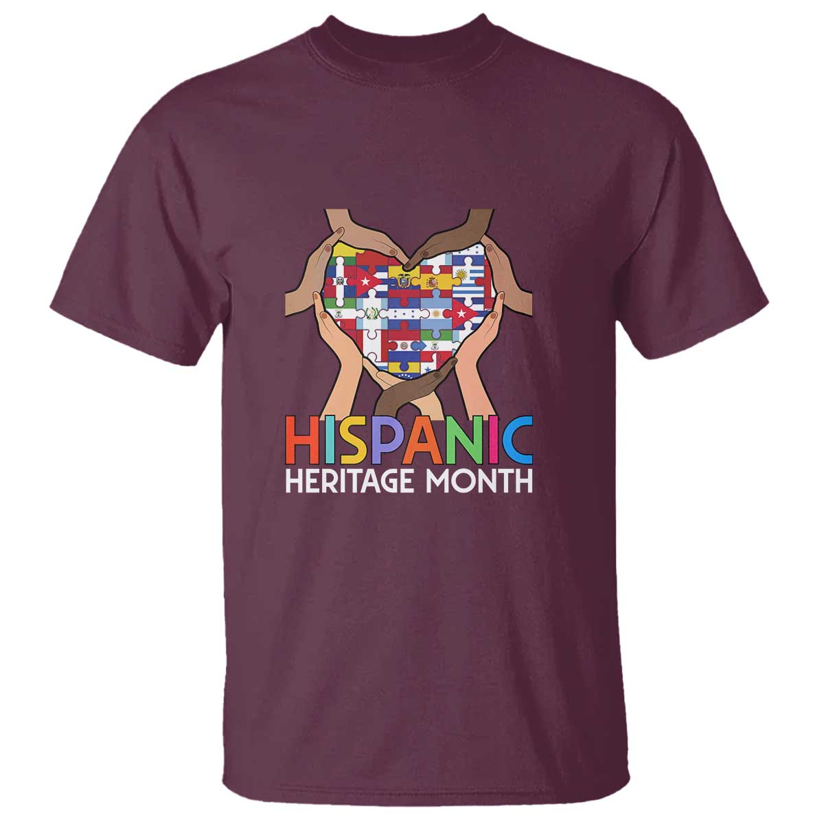 Hispanic Heritage Month T Shirt Latino Countries Flag Heart Puzzle - Wonder Print Shop