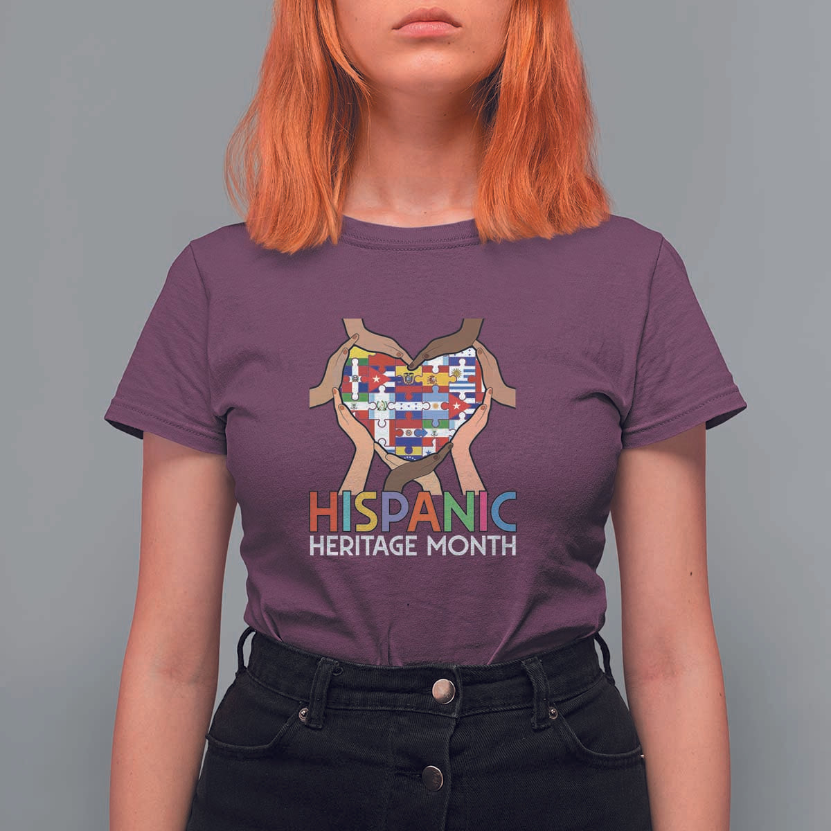 Hispanic Heritage Month T Shirt For Women Latino Countries Flag Heart Puzzle - Wonder Print Shop