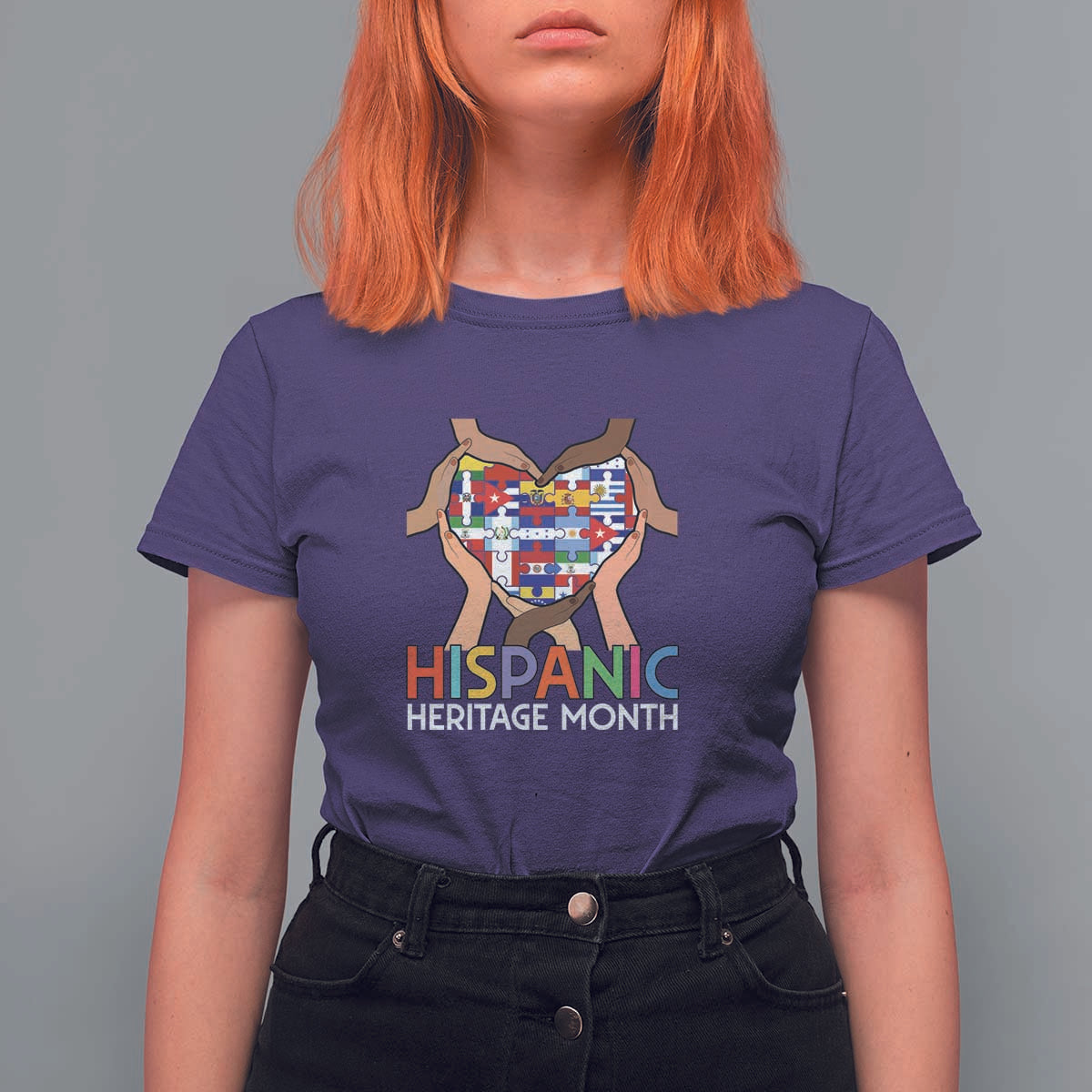 Hispanic Heritage Month T Shirt For Women Latino Countries Flag Heart Puzzle - Wonder Print Shop