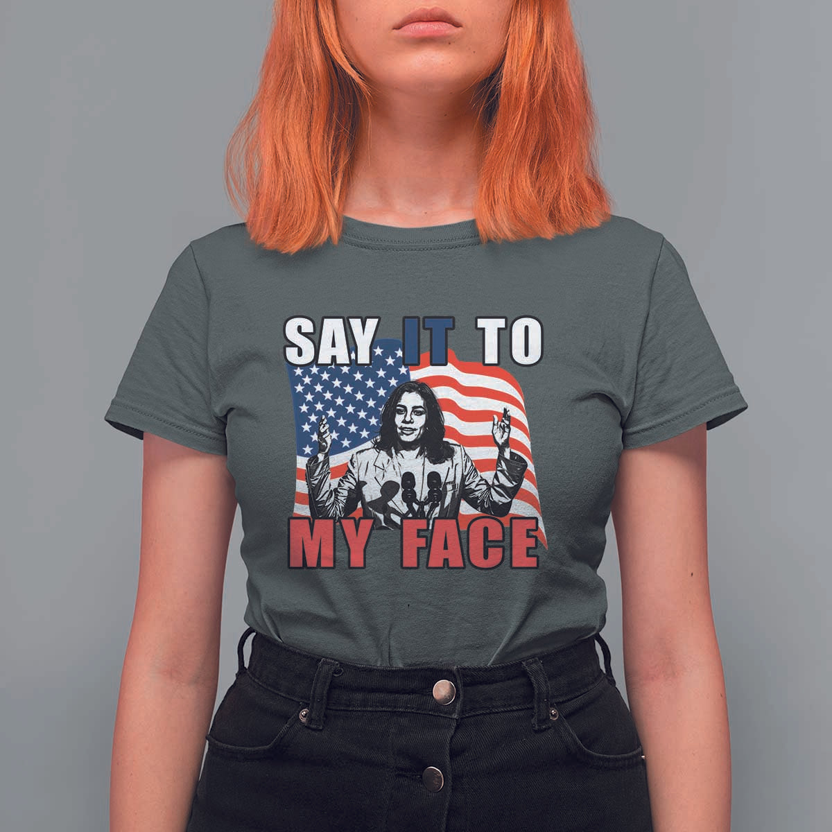 Say It To My Face Harris T Shirt For Women American Flag Presidential Election 2024 - Wonder Print Shop