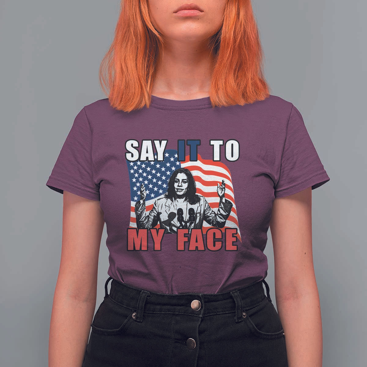 Say It To My Face Harris T Shirt For Women American Flag Presidential Election 2024 - Wonder Print Shop