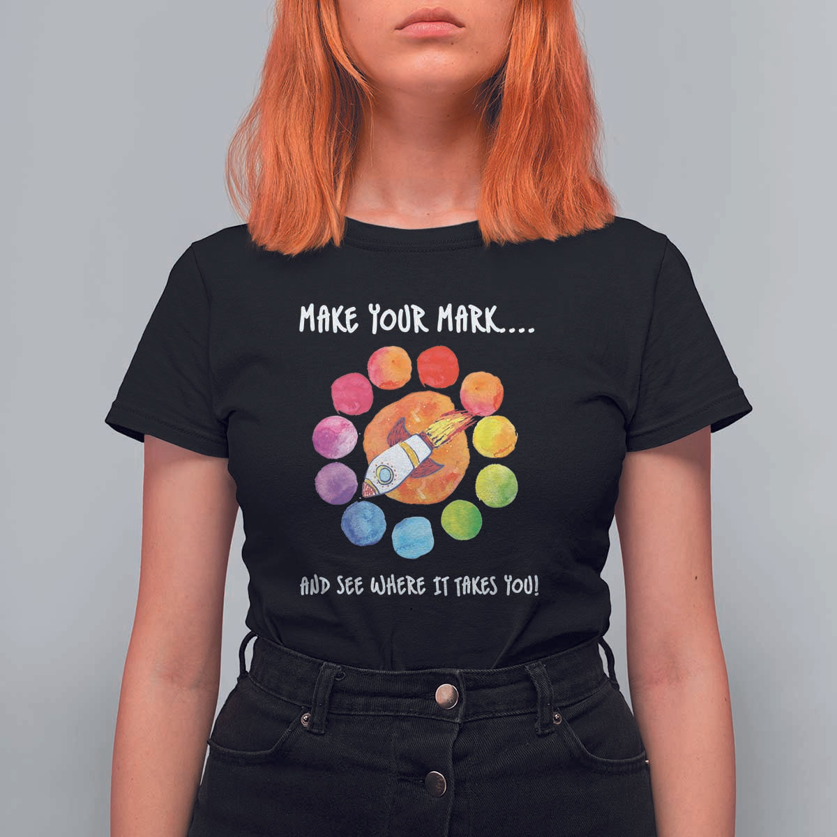 International Dot Day T Shirt For Women Make Your Mark See Where It Takes Colorful Dot Rocket - Wonder Print Shop
