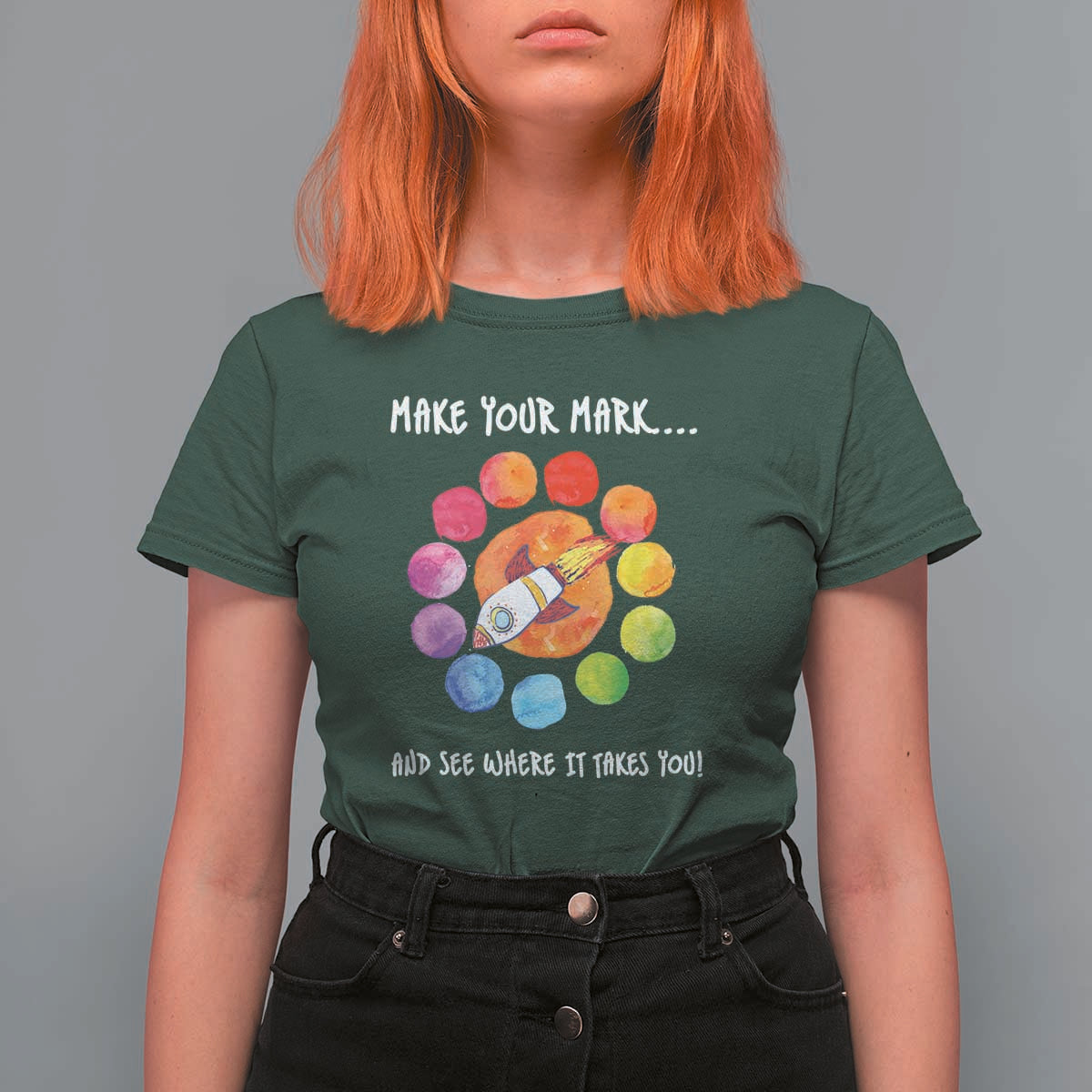 International Dot Day T Shirt For Women Make Your Mark See Where It Takes Colorful Dot Rocket - Wonder Print Shop