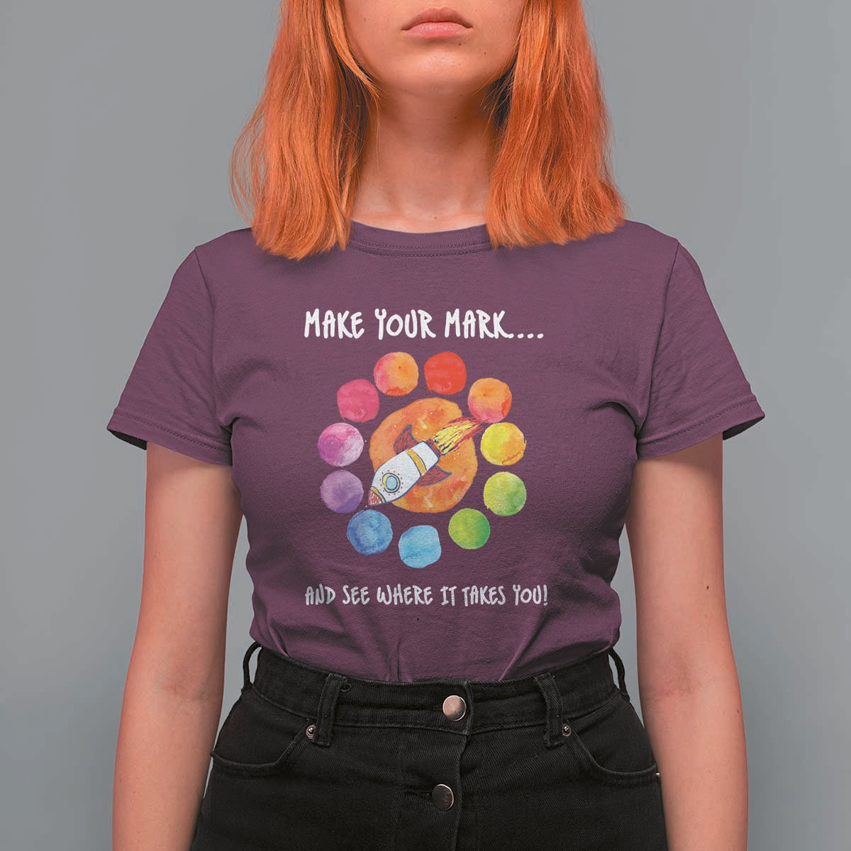 International Dot Day T Shirt For Women Make Your Mark See Where It Takes Colorful Dot Rocket - Wonder Print Shop
