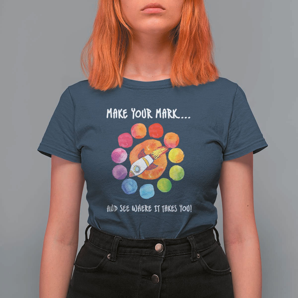 International Dot Day T Shirt For Women Make Your Mark See Where It Takes Colorful Dot Rocket - Wonder Print Shop