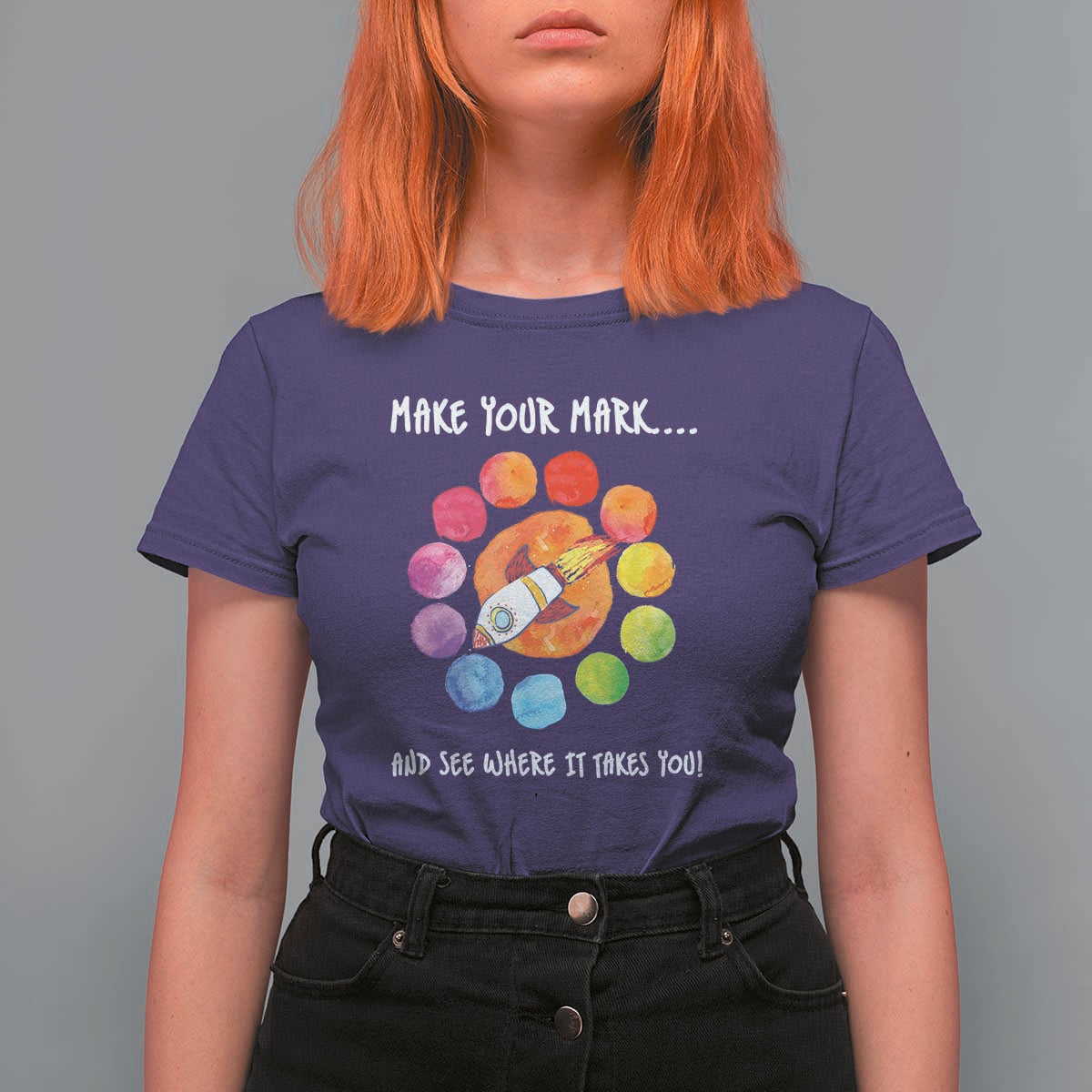 International Dot Day T Shirt For Women Make Your Mark See Where It Takes Colorful Dot Rocket - Wonder Print Shop