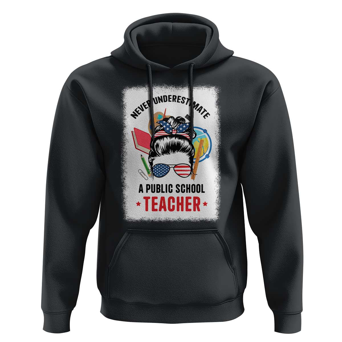Tim Walz Hoodie Never Underestimate A Public School Teacher Messy Bun - Wonder Print Shop