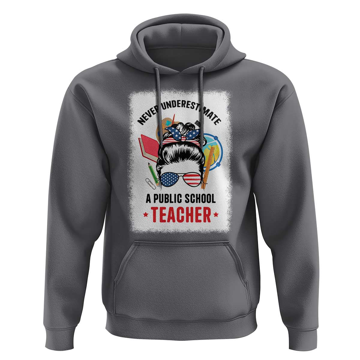 Tim Walz Hoodie Never Underestimate A Public School Teacher Messy Bun - Wonder Print Shop