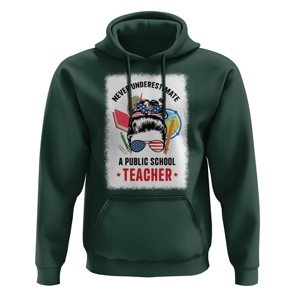 Tim Walz Hoodie Never Underestimate A Public School Teacher Messy Bun - Wonder Print Shop
