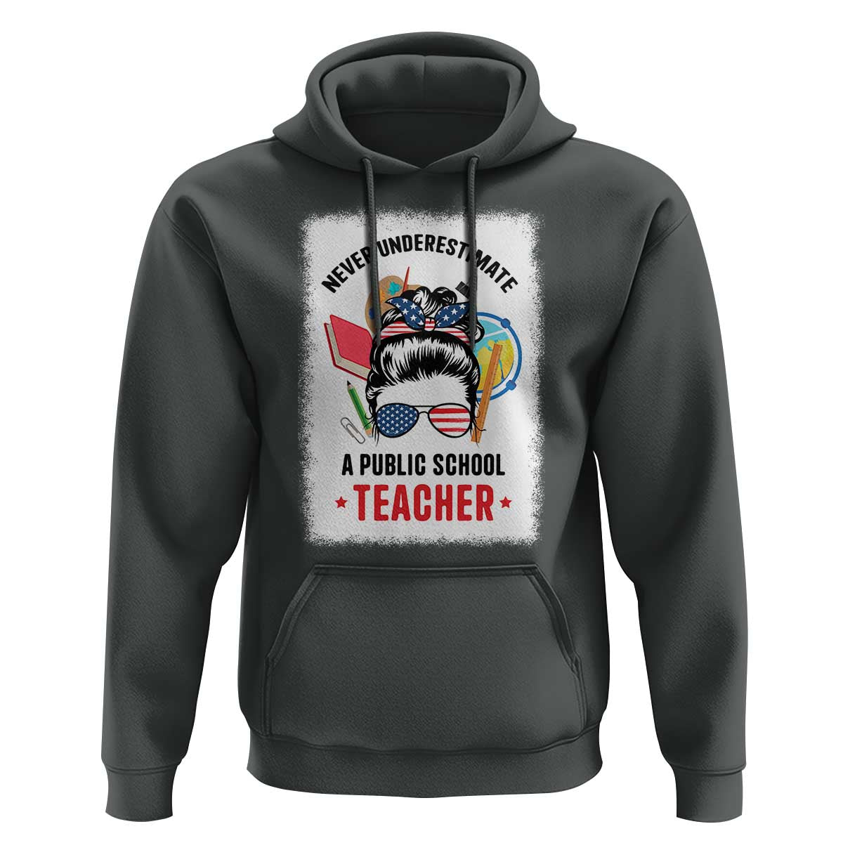 Tim Walz Hoodie Never Underestimate A Public School Teacher Messy Bun - Wonder Print Shop
