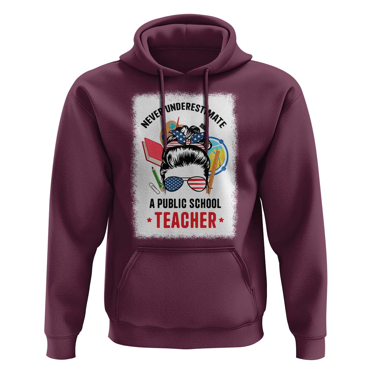 Tim Walz Hoodie Never Underestimate A Public School Teacher Messy Bun - Wonder Print Shop