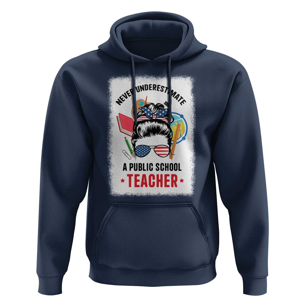 Tim Walz Hoodie Never Underestimate A Public School Teacher Messy Bun - Wonder Print Shop