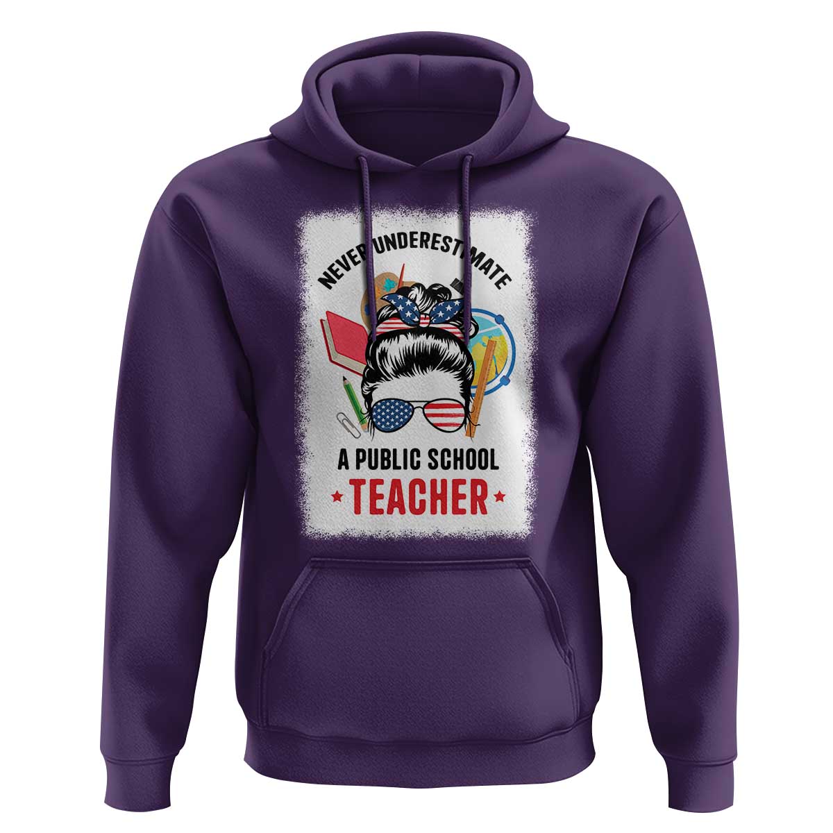 Tim Walz Hoodie Never Underestimate A Public School Teacher Messy Bun - Wonder Print Shop