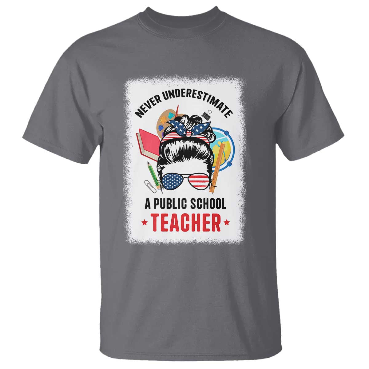Tim Walz T Shirt Never Underestimate A Public School Teacher Messy Bun - Wonder Print Shop