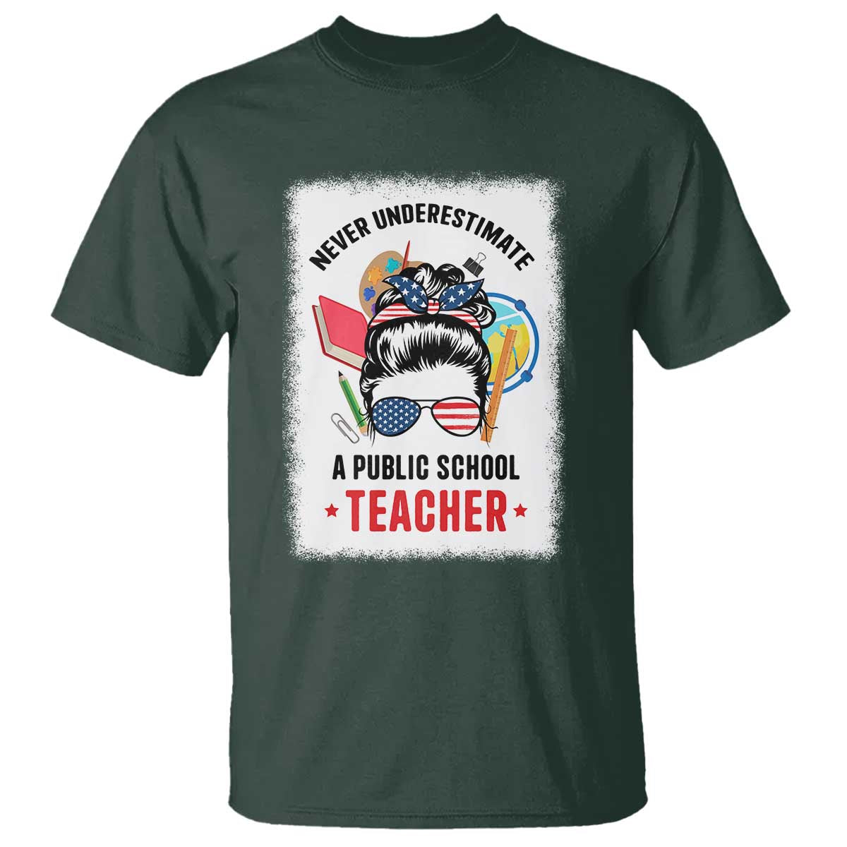 Tim Walz T Shirt Never Underestimate A Public School Teacher Messy Bun - Wonder Print Shop