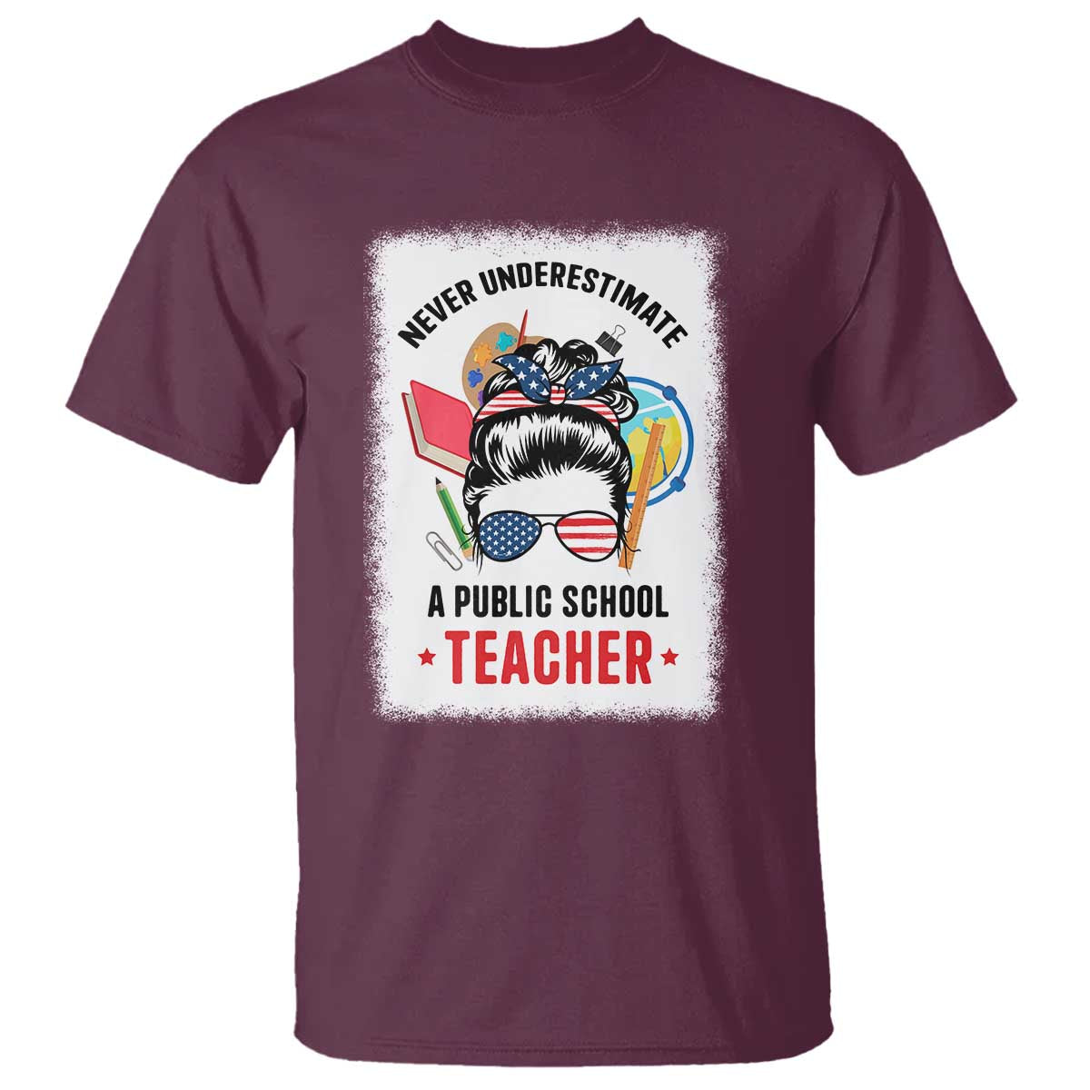 Tim Walz T Shirt Never Underestimate A Public School Teacher Messy Bun - Wonder Print Shop