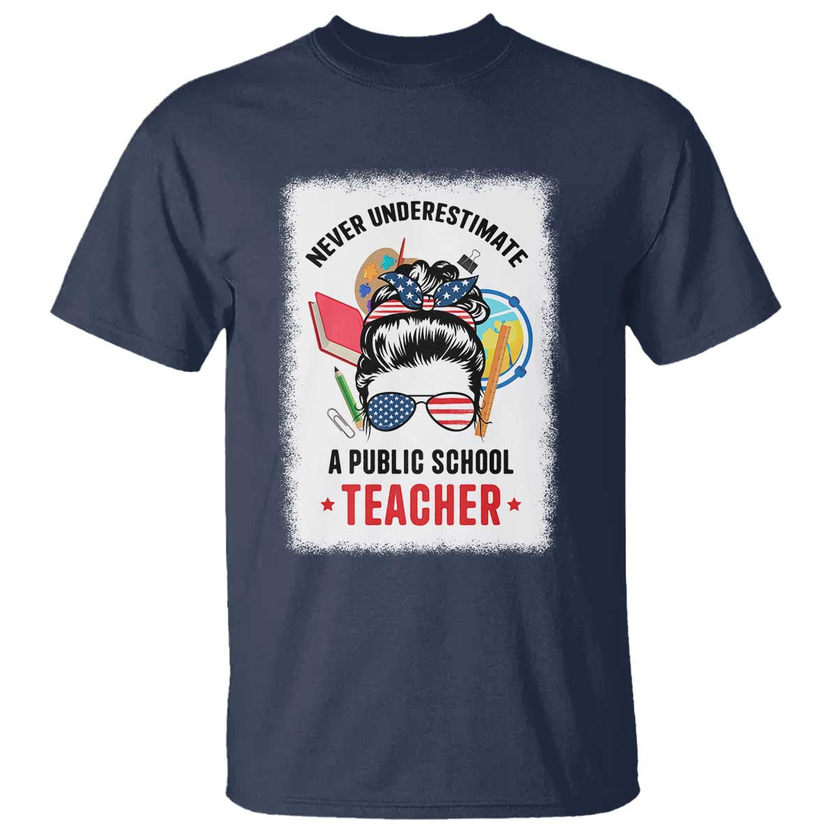 Tim Walz T Shirt Never Underestimate A Public School Teacher Messy Bun - Wonder Print Shop