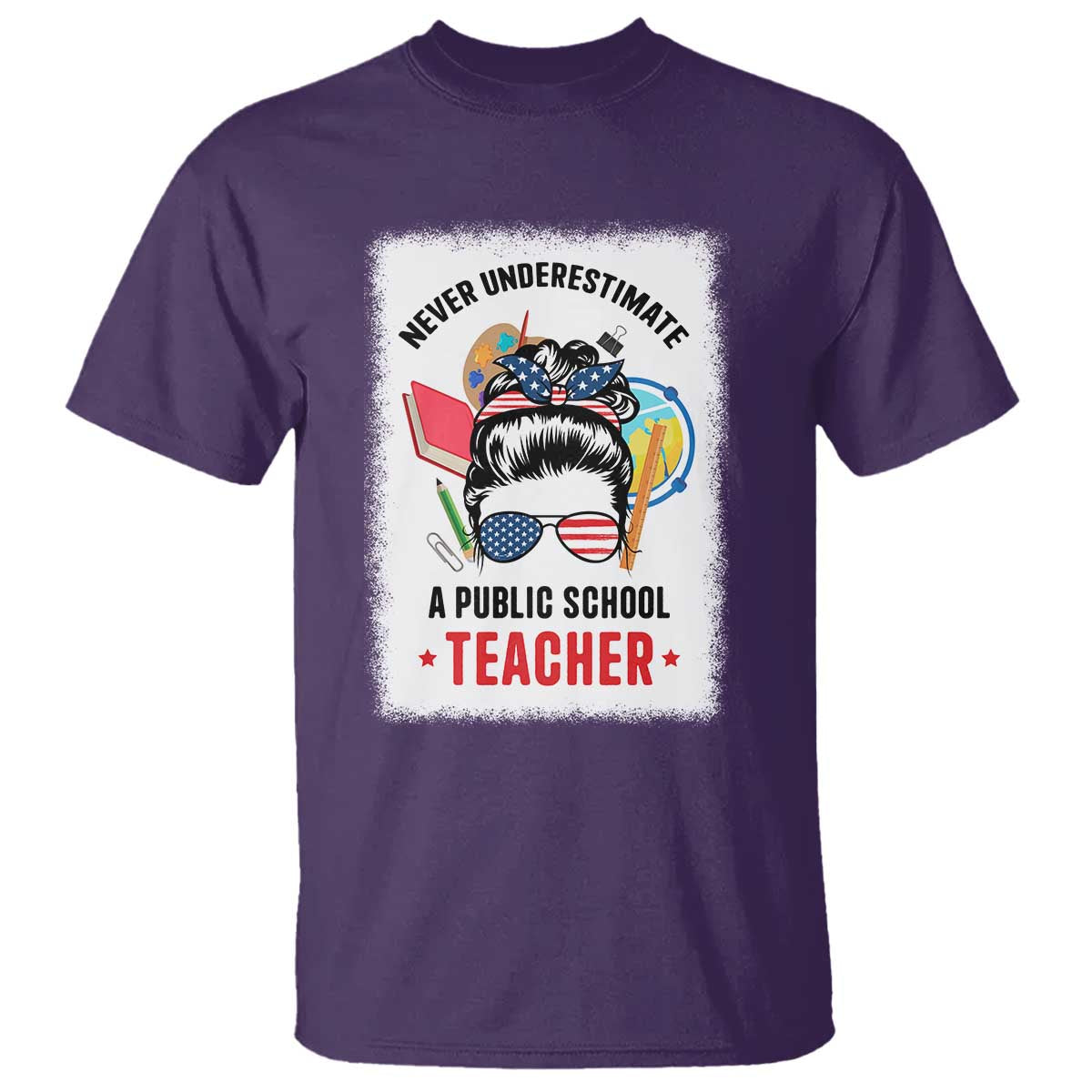 Tim Walz T Shirt Never Underestimate A Public School Teacher Messy Bun - Wonder Print Shop