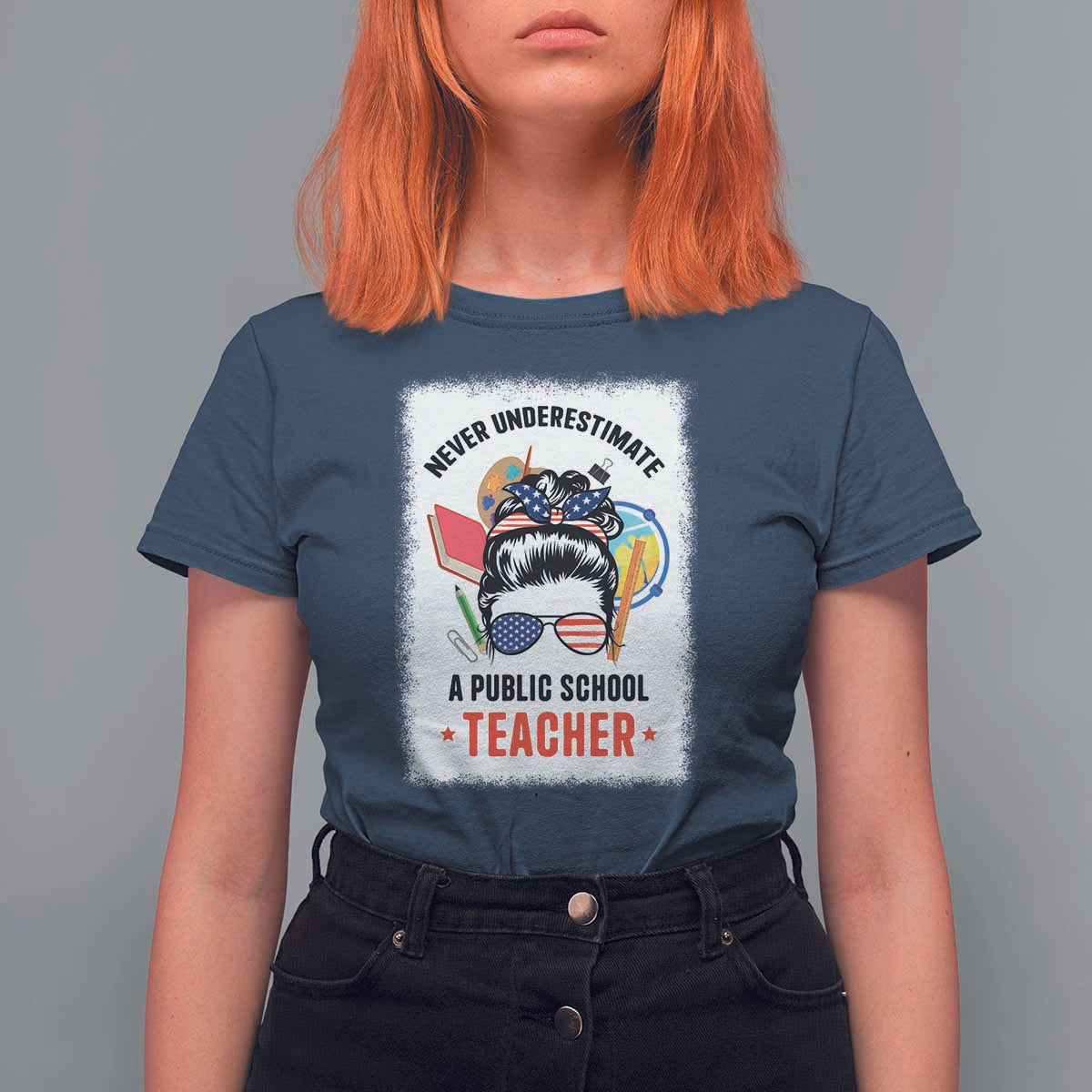 Tim Walz T Shirt For Women Never Underestimate A Public School Teacher Messy Bun - Wonder Print Shop