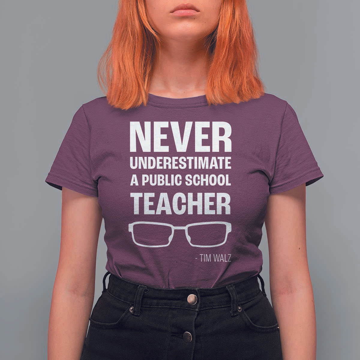 Harris Walz Supporter T Shirt For Women Never Underestimate A Public School Teacher Tim Glasses - Wonder Print Shop