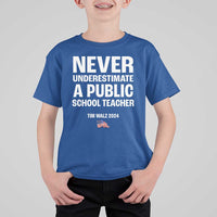 Tim Walz 2024 T Shirt For Kid Never Underestimate A Public School Teacher American Flag - Wonder Print Shop
