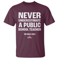 Tim Walz 2024 T Shirt Never Underestimate A Public School Teacher American Flag - Wonder Print Shop