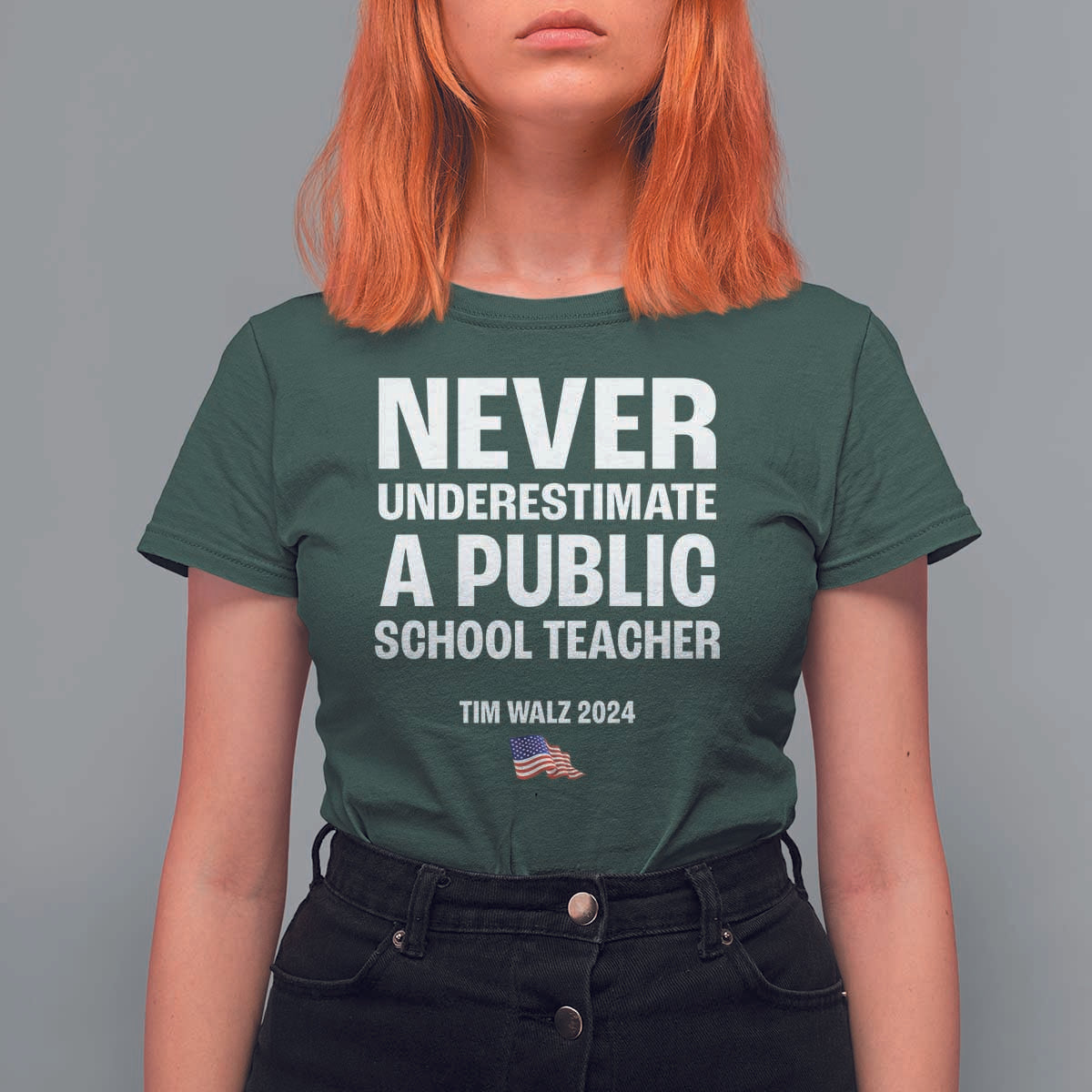 Tim Walz 2024 T Shirt For Women Never Underestimate A Public School Teacher American Flag - Wonder Print Shop