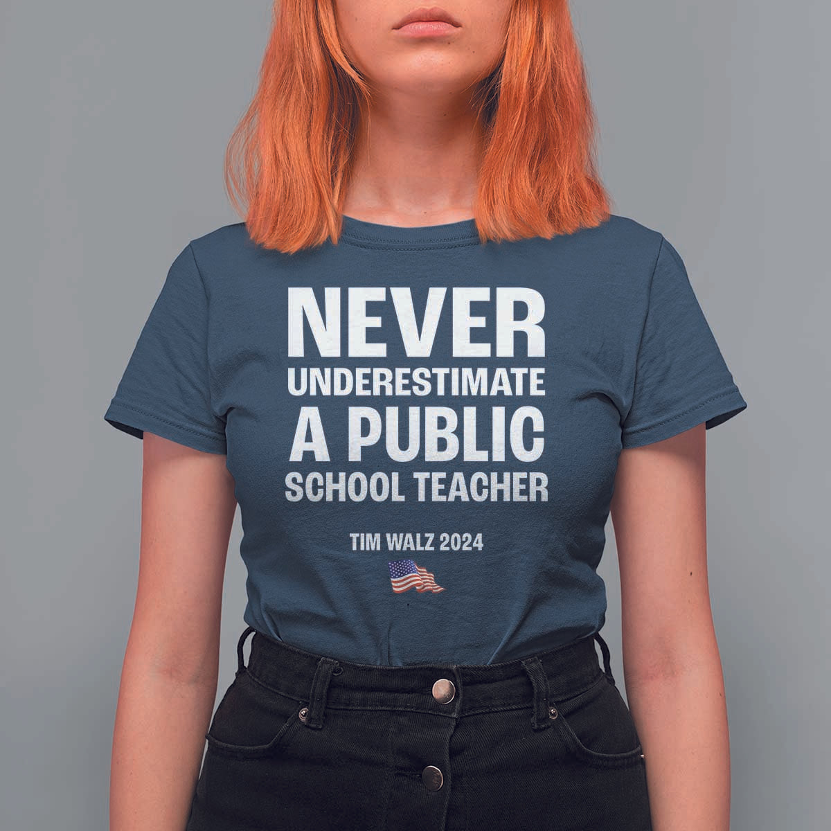 Tim Walz 2024 T Shirt For Women Never Underestimate A Public School Teacher American Flag - Wonder Print Shop