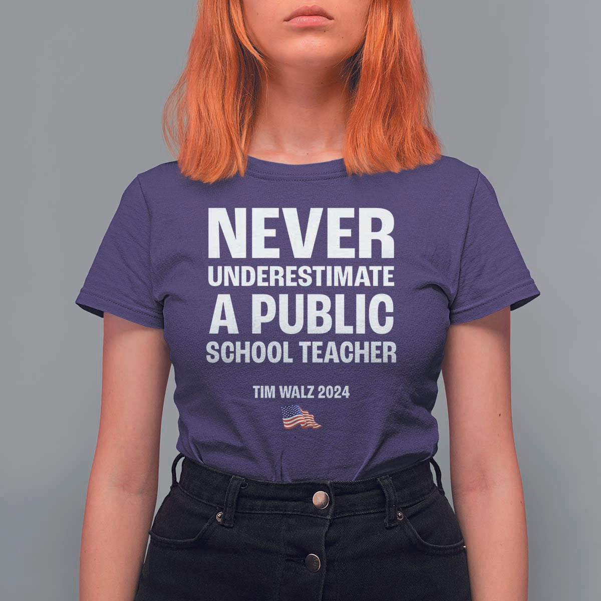 Tim Walz 2024 T Shirt For Women Never Underestimate A Public School Teacher American Flag - Wonder Print Shop
