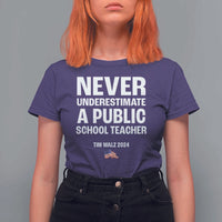 Tim Walz 2024 T Shirt For Women Never Underestimate A Public School Teacher American Flag - Wonder Print Shop