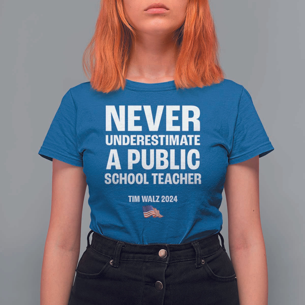 Tim Walz 2024 T Shirt For Women Never Underestimate A Public School Teacher American Flag - Wonder Print Shop